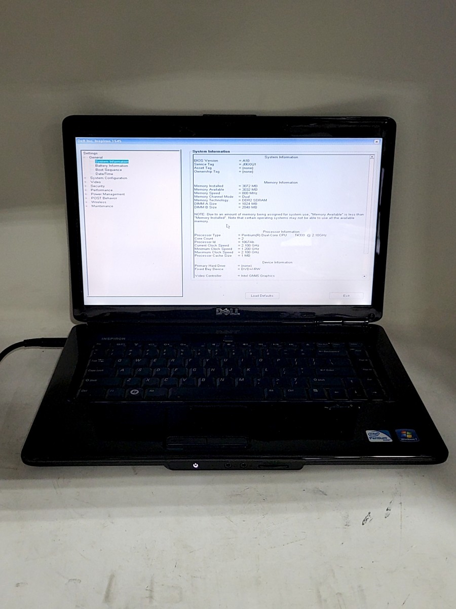 DELL INSPIRON 1545 Laptop Intel PENTIUM DUAL-CORE T4300 3GB SEE NOTES