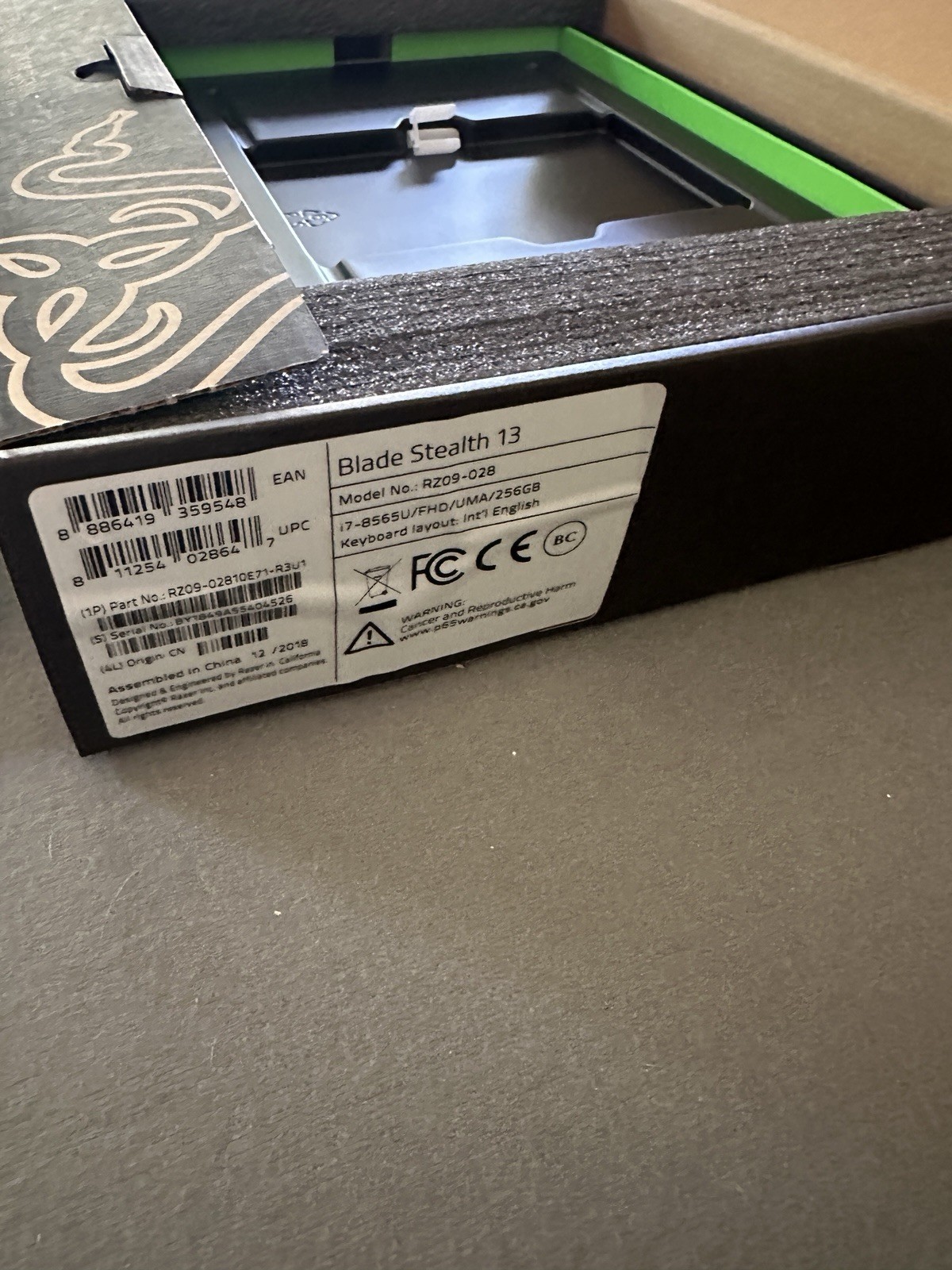 Razer Blade Stealth 13, Model RZ09‑028 (i7‑8565U, FHD, 256 GB SSD