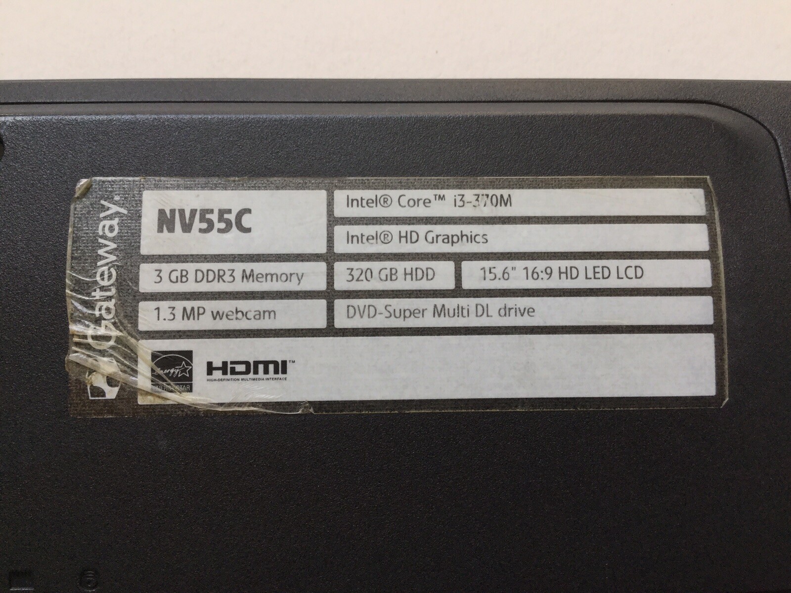 Gateway Laptop Intel Core Inside With Toshiba AC/DC Adaptor Charging Cord
