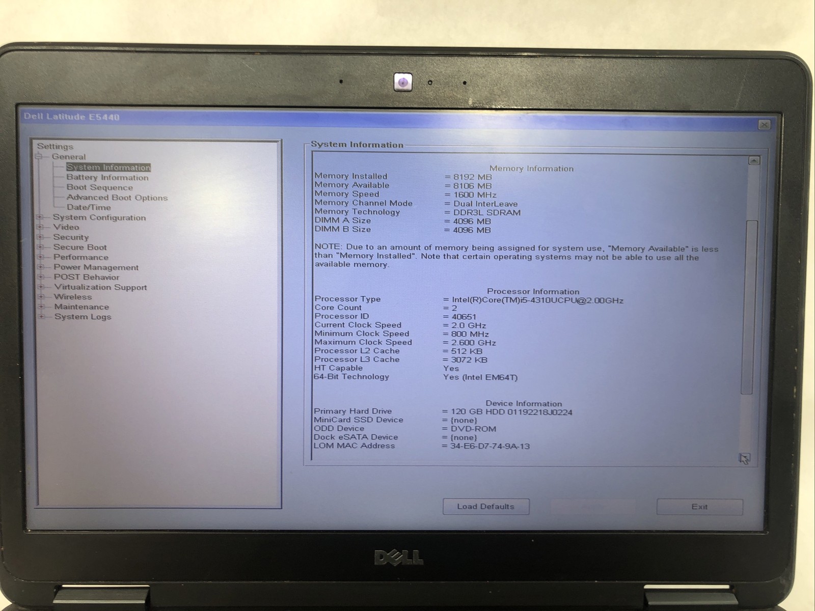 Dell Latitude E5440, Intel Core i5-4310U @2.00 GHz, 8 GB RAM No SSD, No OS