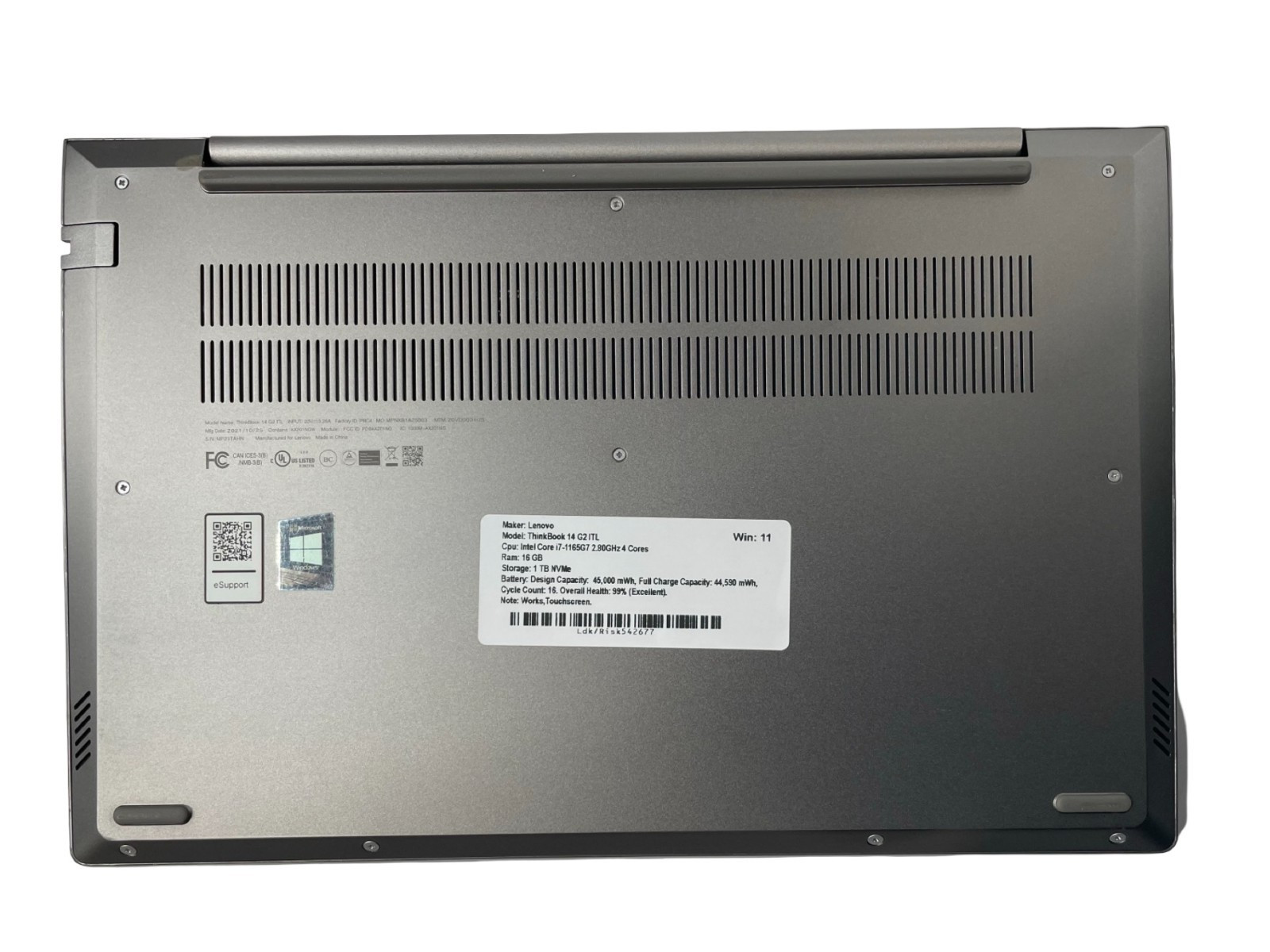 LENOVO THINKBOOK 14 G2 ITL i7-1165G7 2.80GHz 16GB RAM,1TB NVME WIN 11, TOUCH