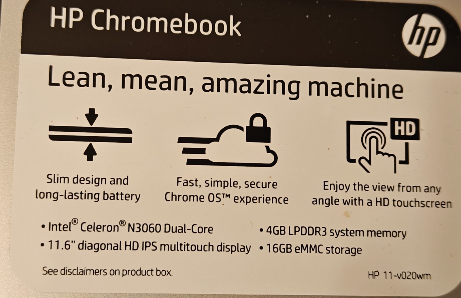 hp 11.6″ touchscreen chromebook 11-v020wm fully functional while plugged in