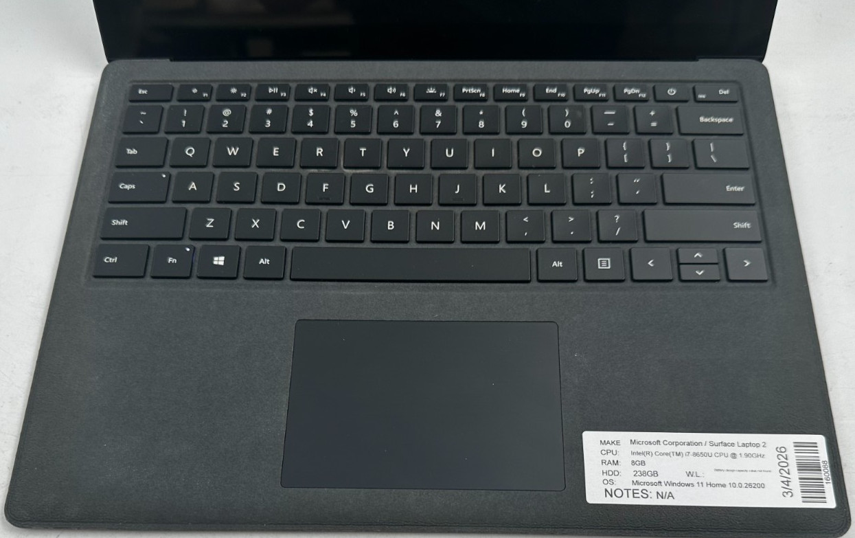 MICROSOFT SURFACE 2 LAPTOP i7-8650u @ 1.90 GHZ 8GB RAM 238GB SSD (lp684)