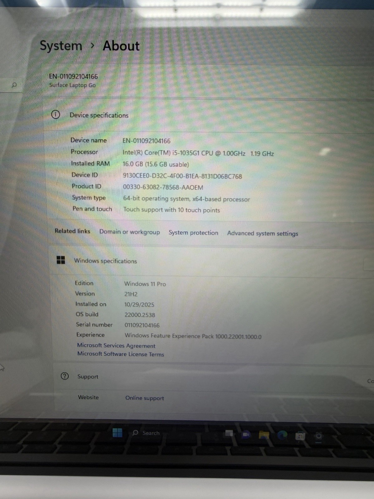 Microsoft Surface Go 1943 i5-1035G1@1.0GHz 16GB RAM 256GB SSD Win 11Pro Grade B