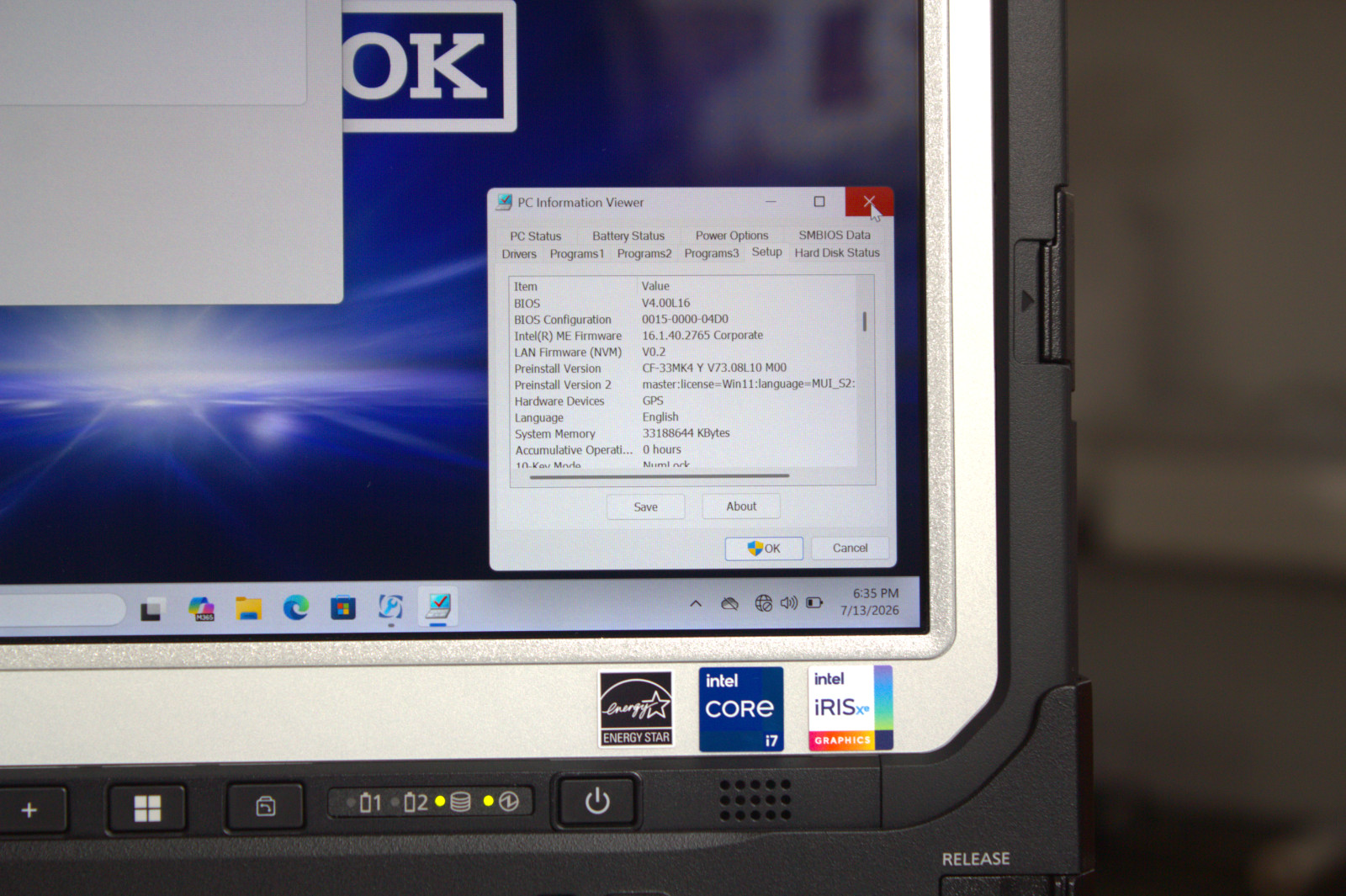Panasonic Toughbook CF-33 MK4 i7-1370p 1TB SSD 32GB RAM DGPS Keyboard 0 Hours