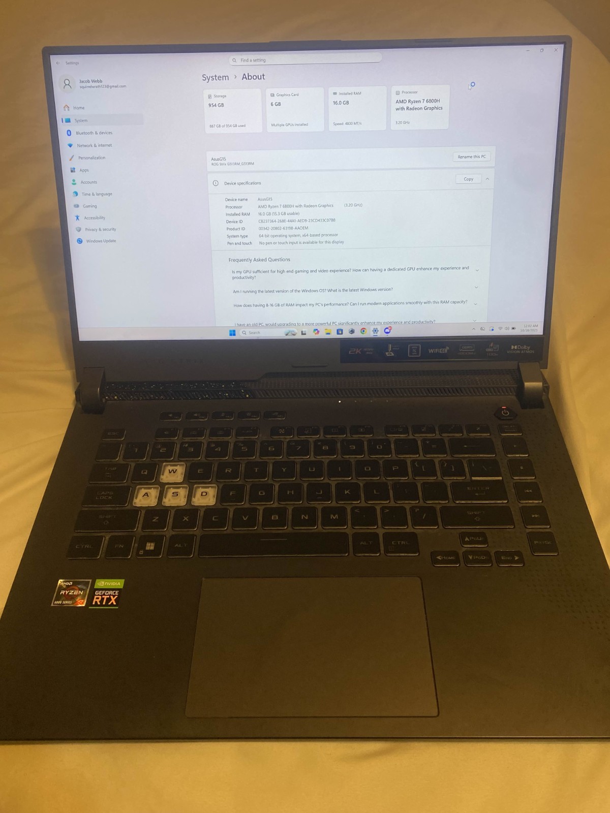 Asus ROG STRIX G513RM-WS74 15.6″ GTX 3060 16GB 1TB SSD AMD Ryzen 7 6800H WIN11H