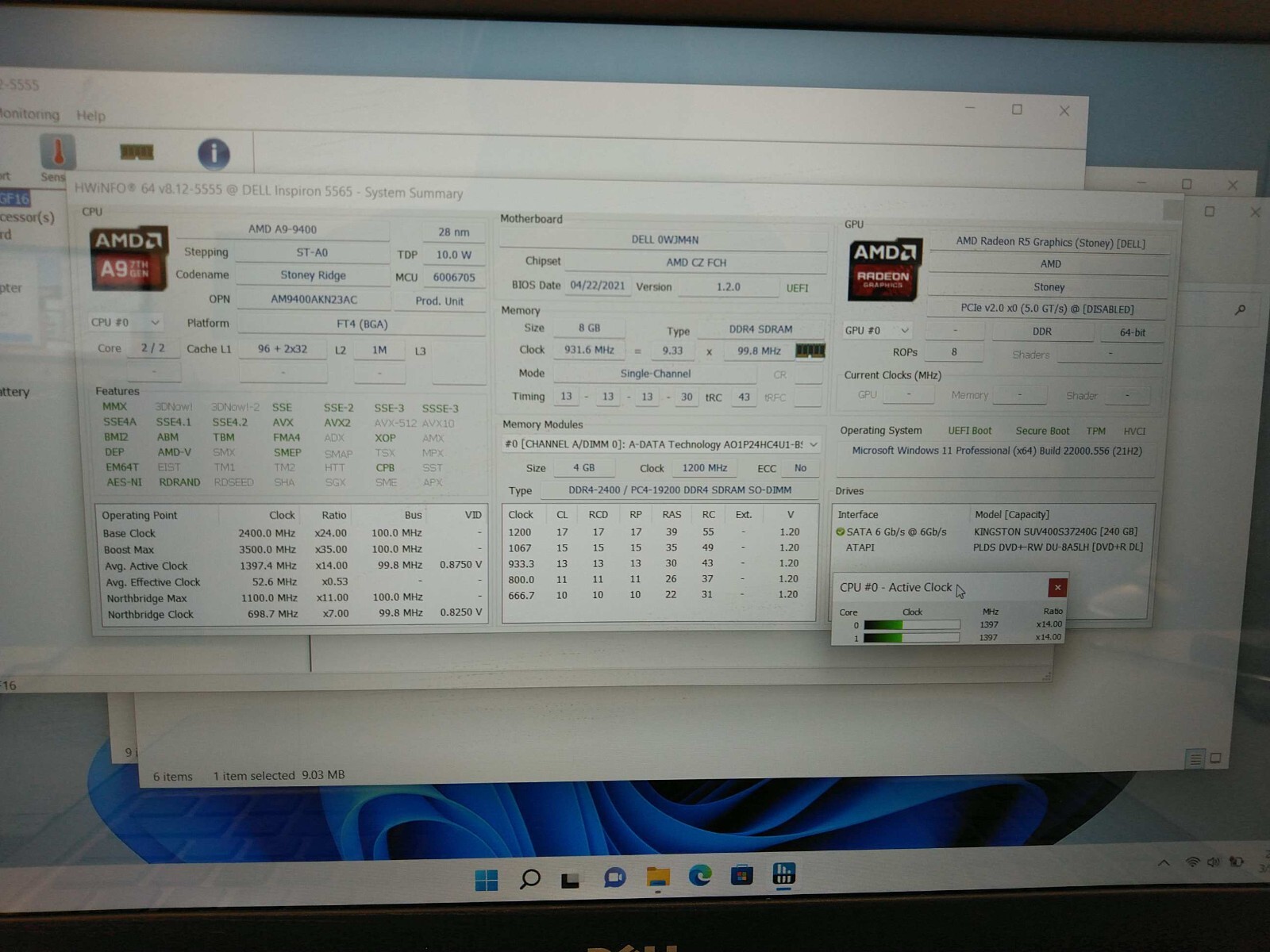 Dell inspiron 5565 15.6″AMD A9-9400 2400mhz 8gb ram 240gb SSD Charger* GFFPYL2