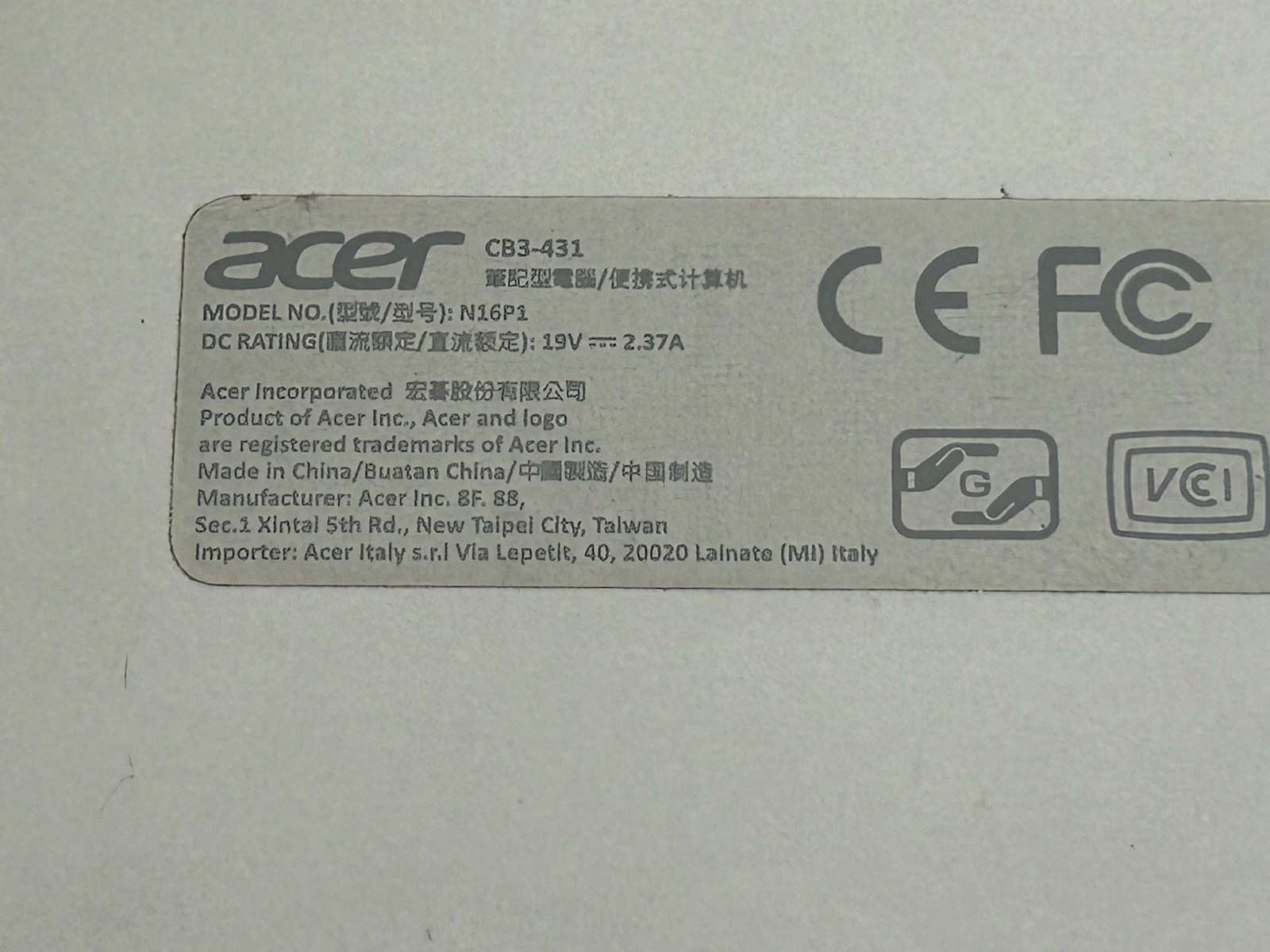 Acer Chromebook 14 Cb3-431 2017 Working w/ **BAD BATTERY / PARTS or Repair
