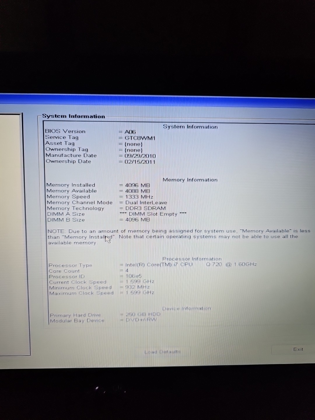 DELL PRECISION M4500 – RED HAT 6 INTEL I7 Q880
