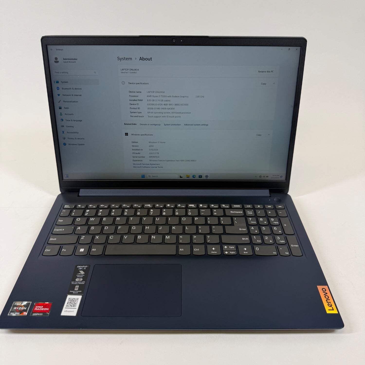 Lenovo IdeaPad 1 15AMN7 15.6″ Ryzen 5 7520U 2.8GHz 8GB RAM 256GB