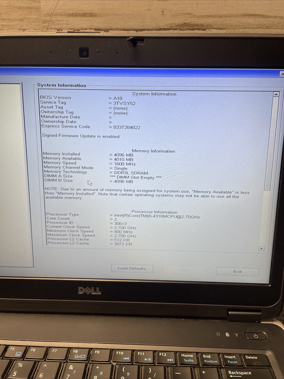 *PARTS Dell Latitude E6440 Intel Core i5 4310M 2.70GHz 4GB RAM No HDD/OS/BATTERY