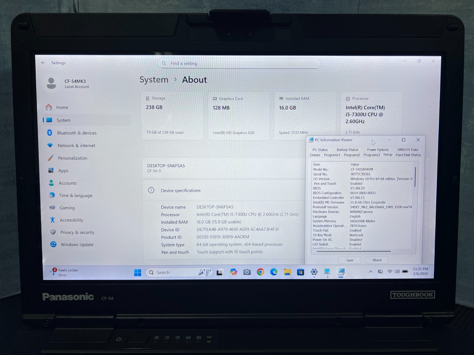 CF-54J5894VM, i5-7300U @2.60GHz, 16GB, 256GB SSD M.2, TOUCHSCREEN, 4G LTE, HDMI