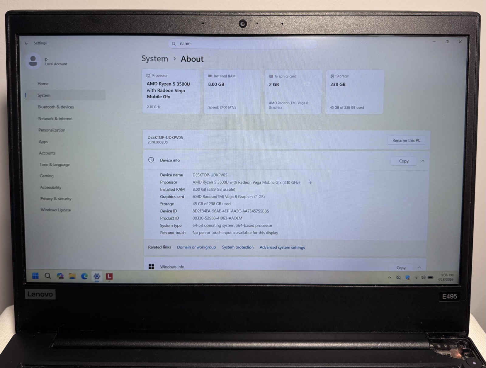 *LOT OF 2* LENOVO ThinkPad E495 Ryzen 5 | 8GB RAM | 256GB SSD | SEE DESCRIPTION