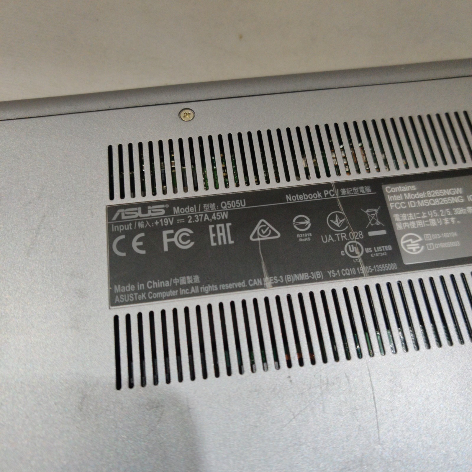 ASUS NOTEBOOK Q505U i5-8250U 12GB 256GB SSD FOR PARTS NO BATTERY CRACKED SCREEN