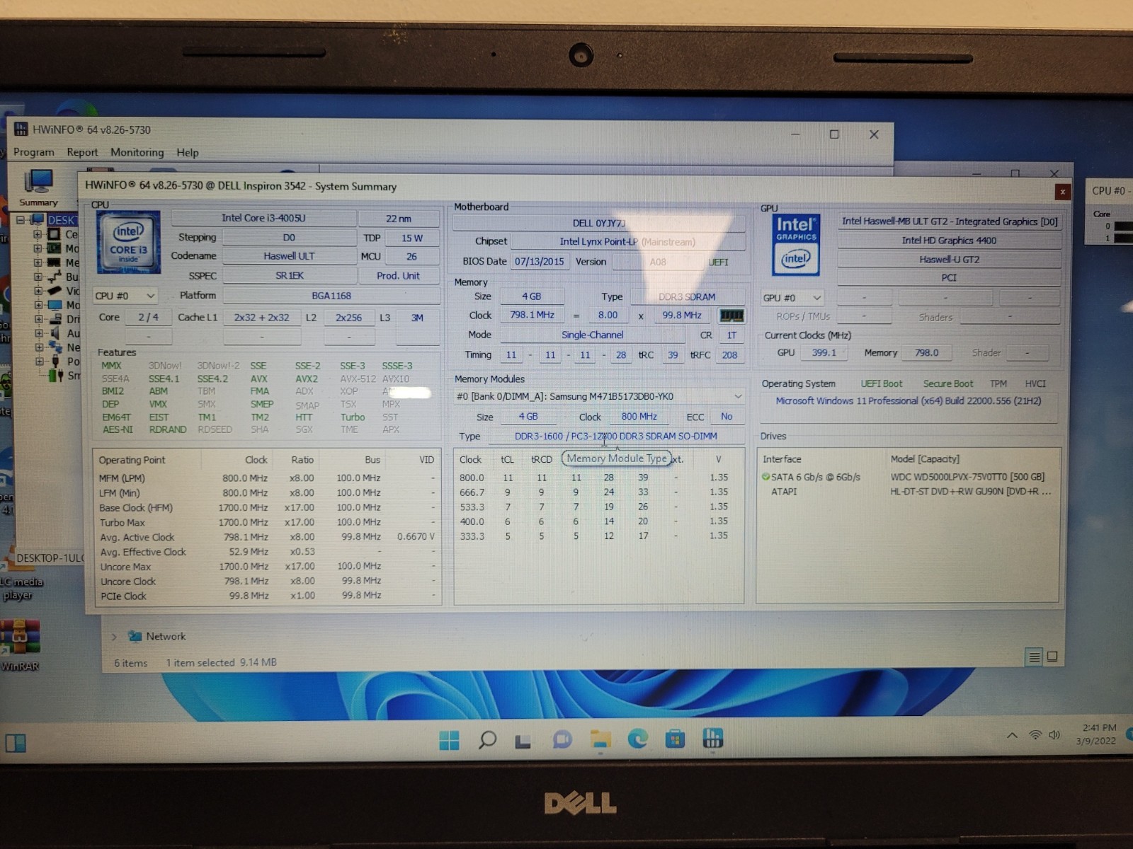 Dell inspiron 3542 15.6″ i3-4005u 1.7ghz 4gb ram 500 gb hdd w11p charger G513M52