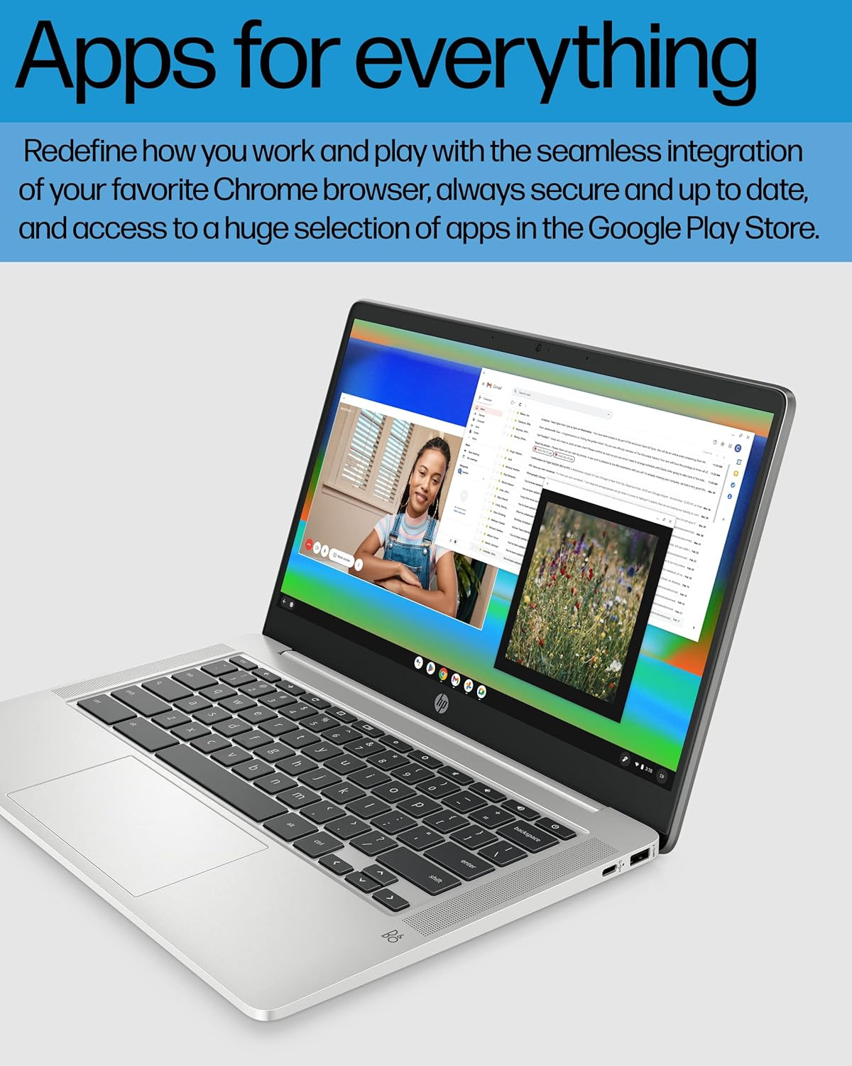 HP Chromebook 14 Laptop, Intel Celeron N4120, 4 GB RAM, 64 GB Emmc, 14″ HD Displ