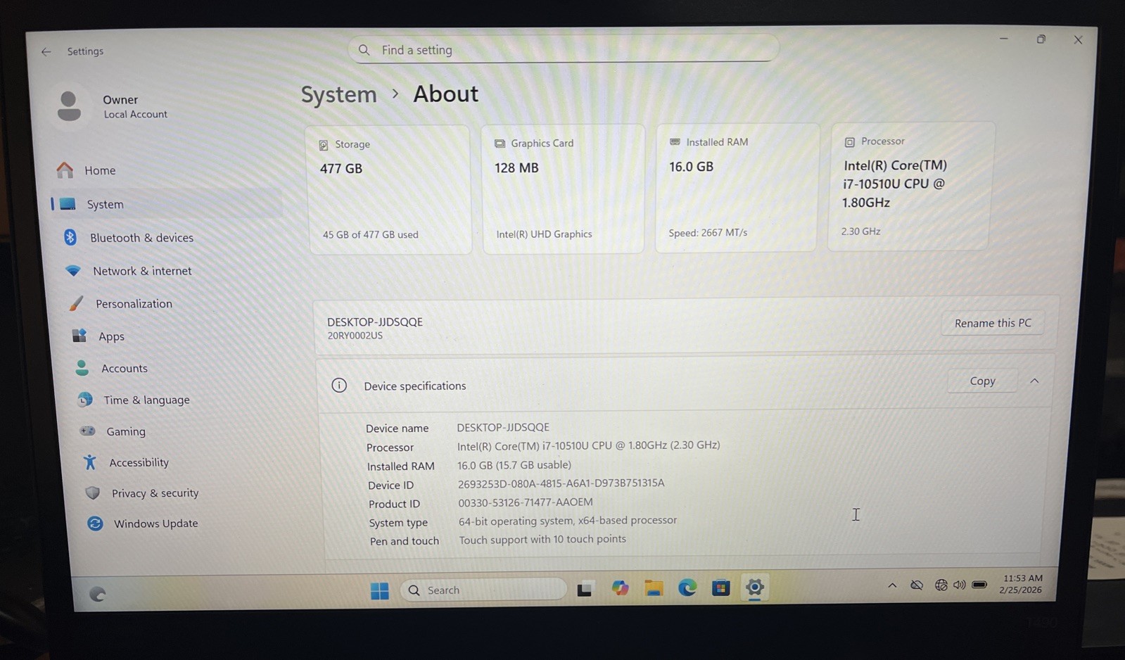 Lenovo ThinkPad T490 14″ i7-10510U@1.8GHz, 16GB RAM, 512GB M2, Win 11 Pro