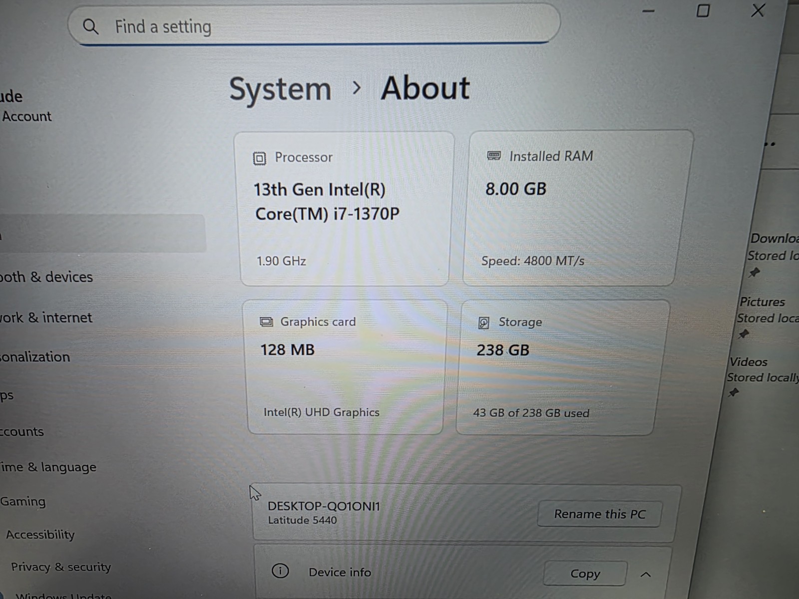 Dell Latitude 5440 14” 13th Gen Core i7-1355U 1.7GHz 8GB 256GB SSD W11 (Z2606)