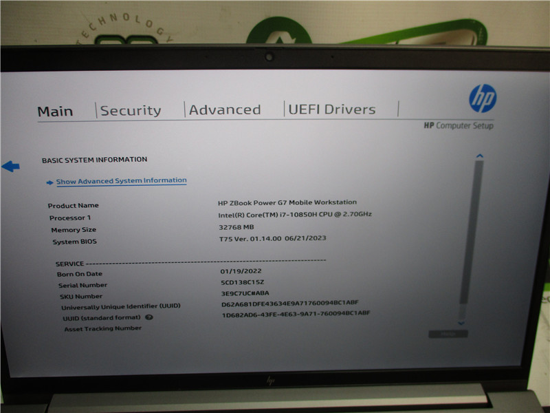 HP ZBook G7 Laptop i7-10850H 2.7GHz 32GB RAM 512GB SSD Windows 11 Pro COA