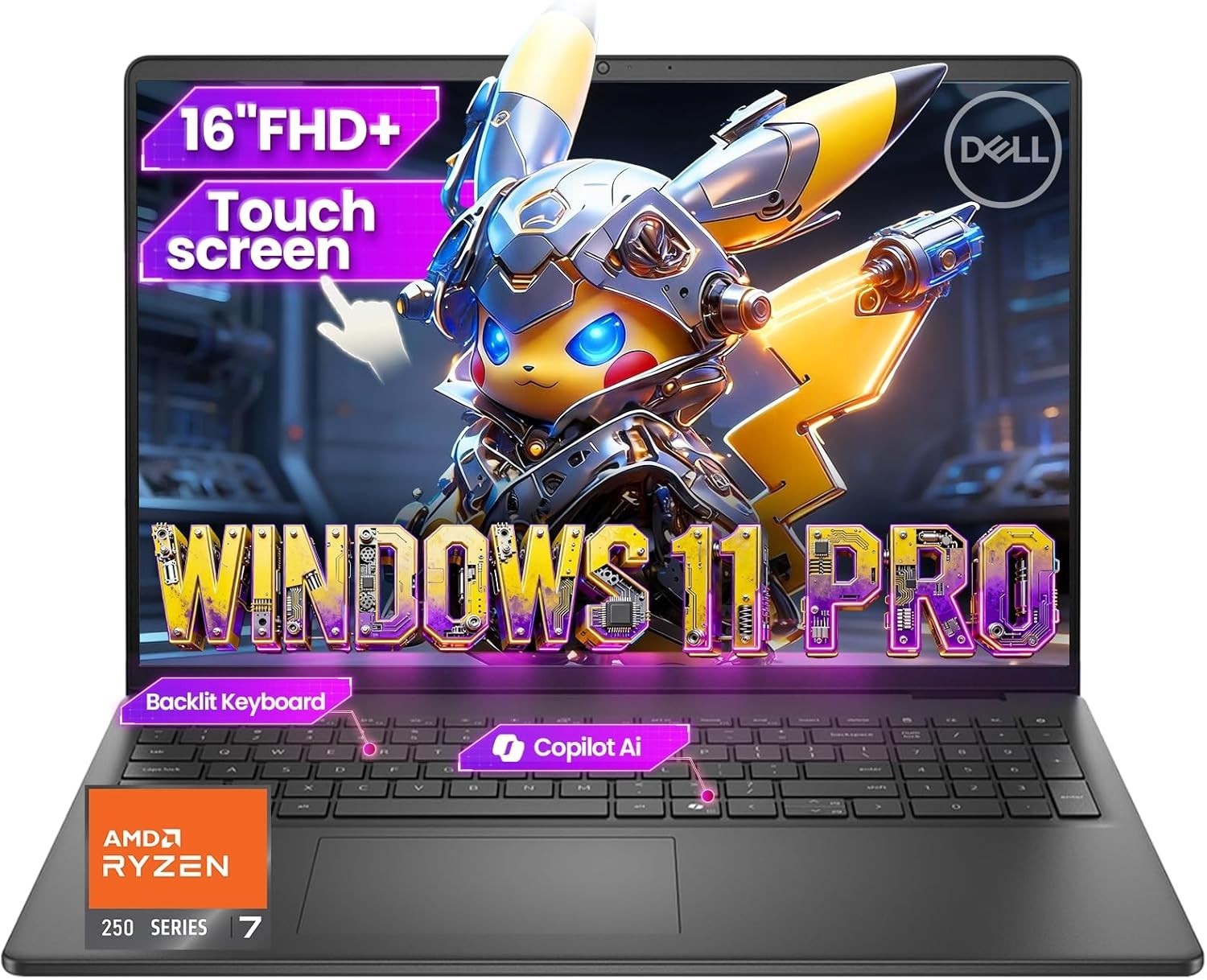Dell 16 Laptop DC16255 AMD Ryzen 7 250 16″ FHD+ Touch 16GB RAM 1TB SSD W11P