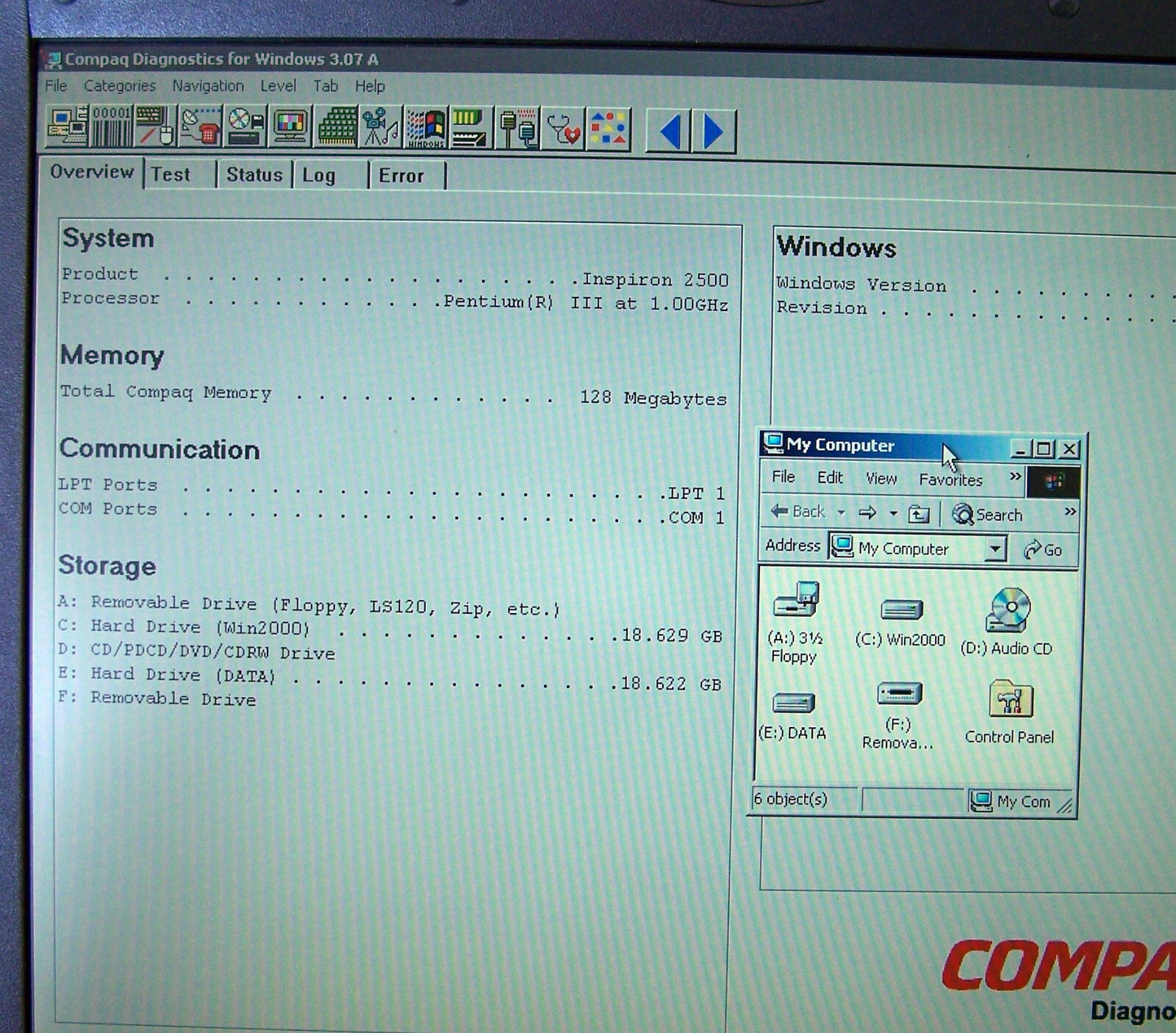 Dell Inspiron 2500 Pentium 3 1GHz 256MB 40GB Floppy Serial Parallel-dos imb cdt-