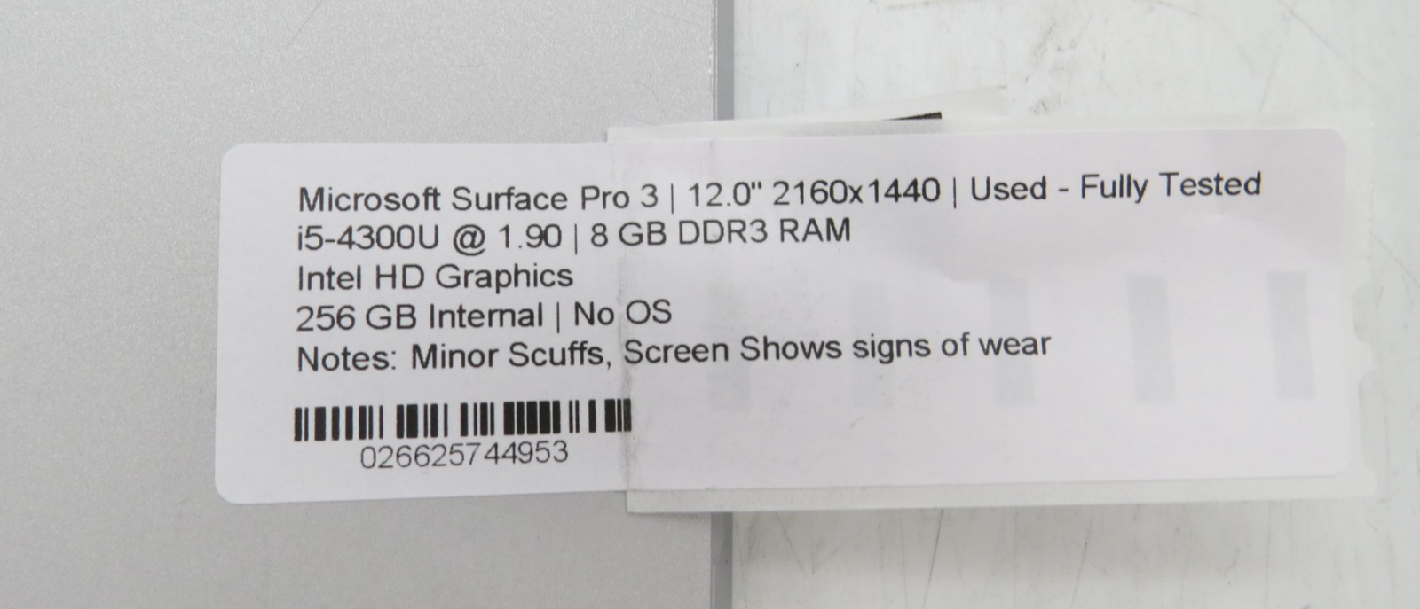 Microsoft Surface Pro 3/12.0″ i5-4300U @1.90GHz/8GB RAM/256GB SSD/No OS *READ*