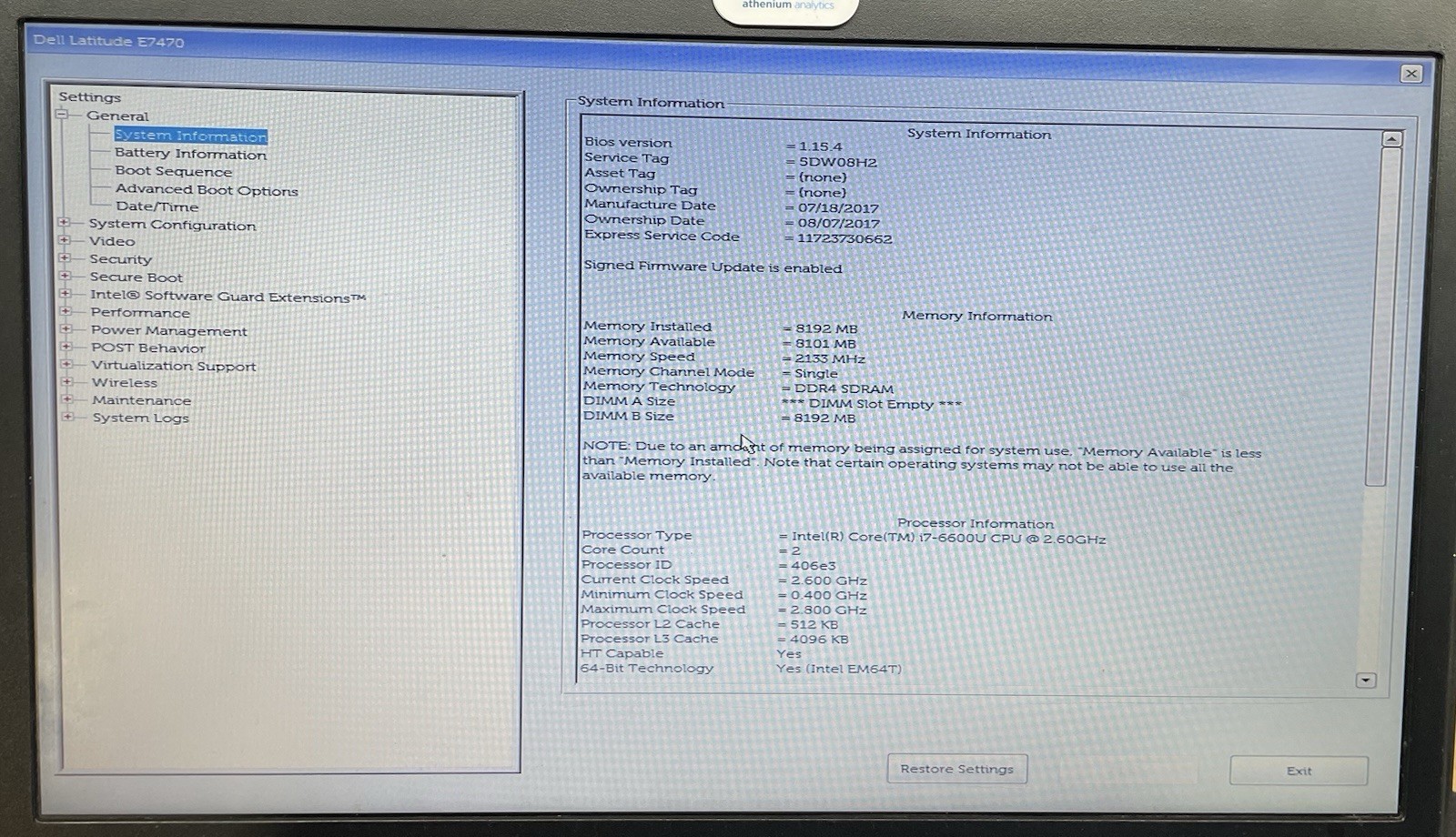 Dell Latitude E7470 Intel Core i7-6600U@2.60GHz 8GB Ram NO SSD/HDD/OS