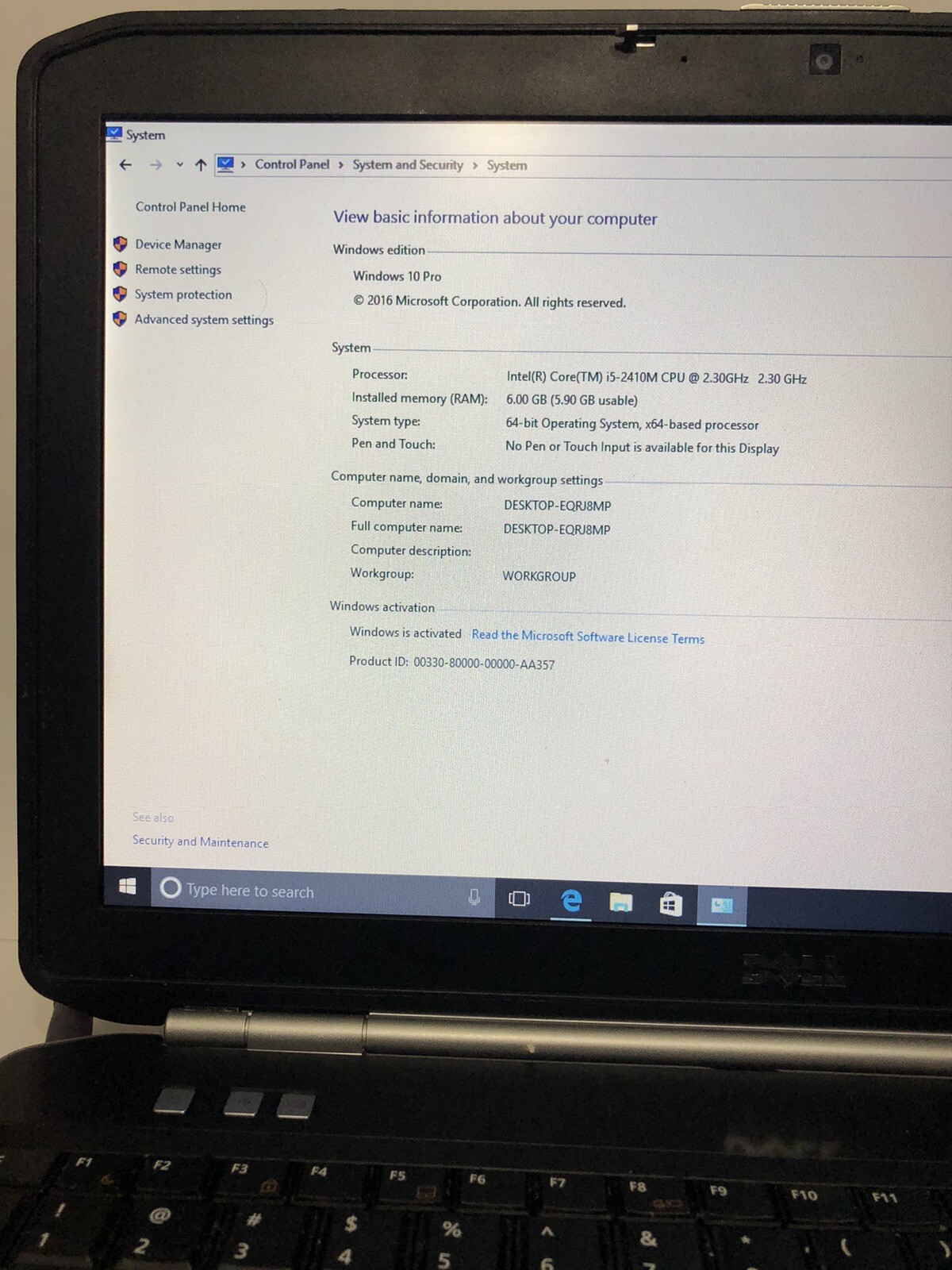 DELL LATITUDE E5520 15.6″core i5-2410M@2.30GHz 6GB RAM250GB HDD,Win10P Excellent