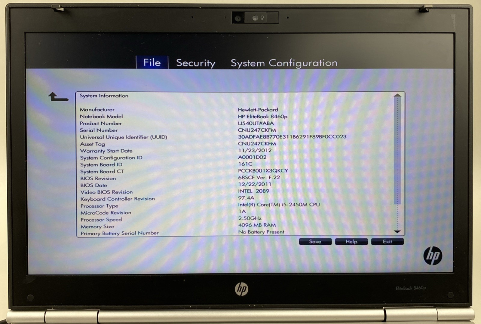 HP EliteBook 8460p Core i5-2450M 2.50GHz 4GB RAM 14.0″ No Battery No HDD No OS