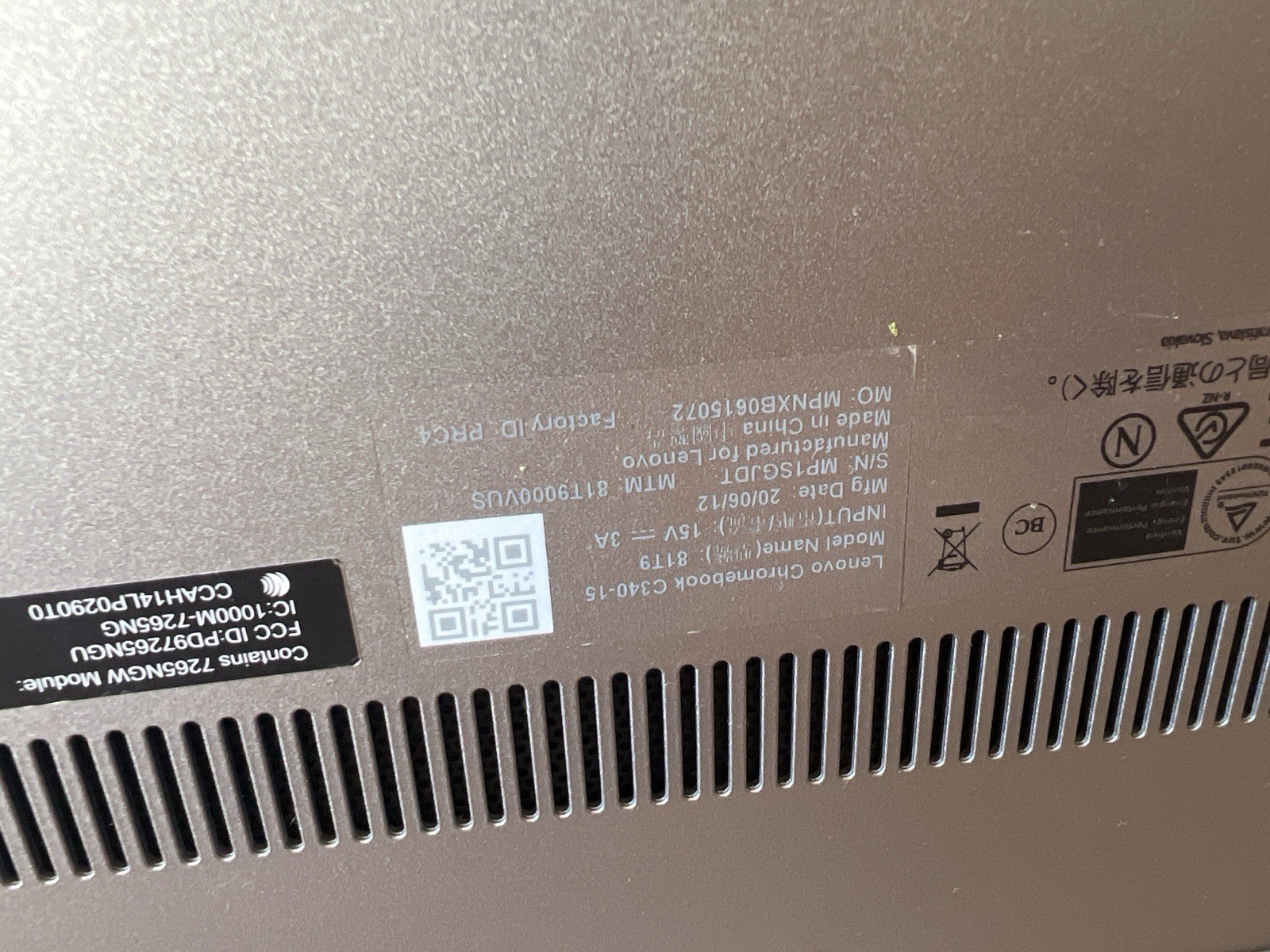 Lenovo Chromebook C340-15 15.6 Touch Screen Core i3-8130U 4GB 64GB SSD Chrome OS