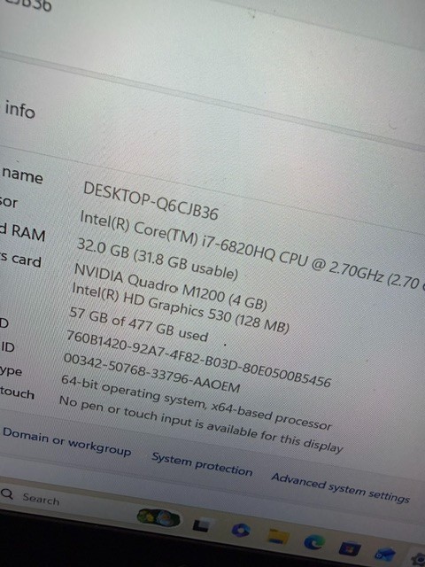 DELL PRECISION 5520 i7-6820HQ 512GB SSD 32GB RAM (No Charger Included)