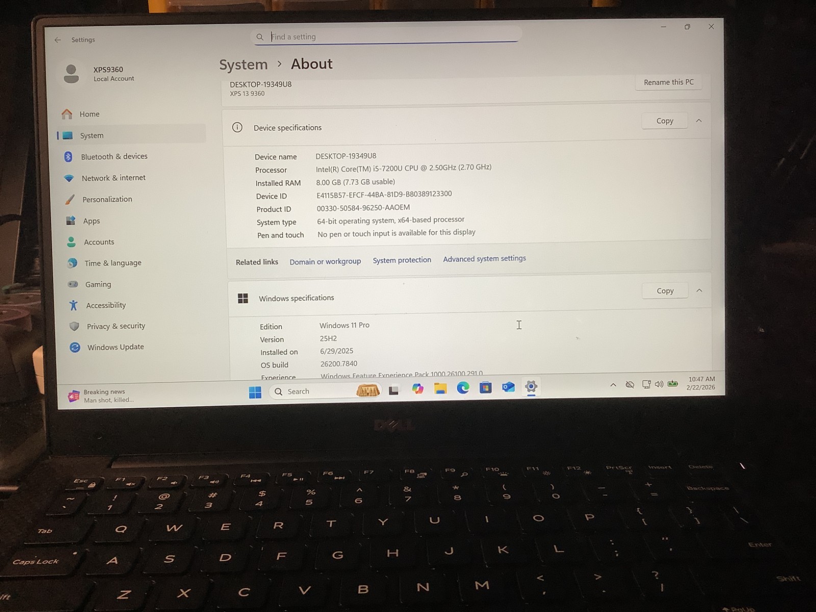 Dell XPS 9360, i5 7200u, 8 GB – 256 GB M2 NVMe SSD Windows 11 Pro # 5XK22G2