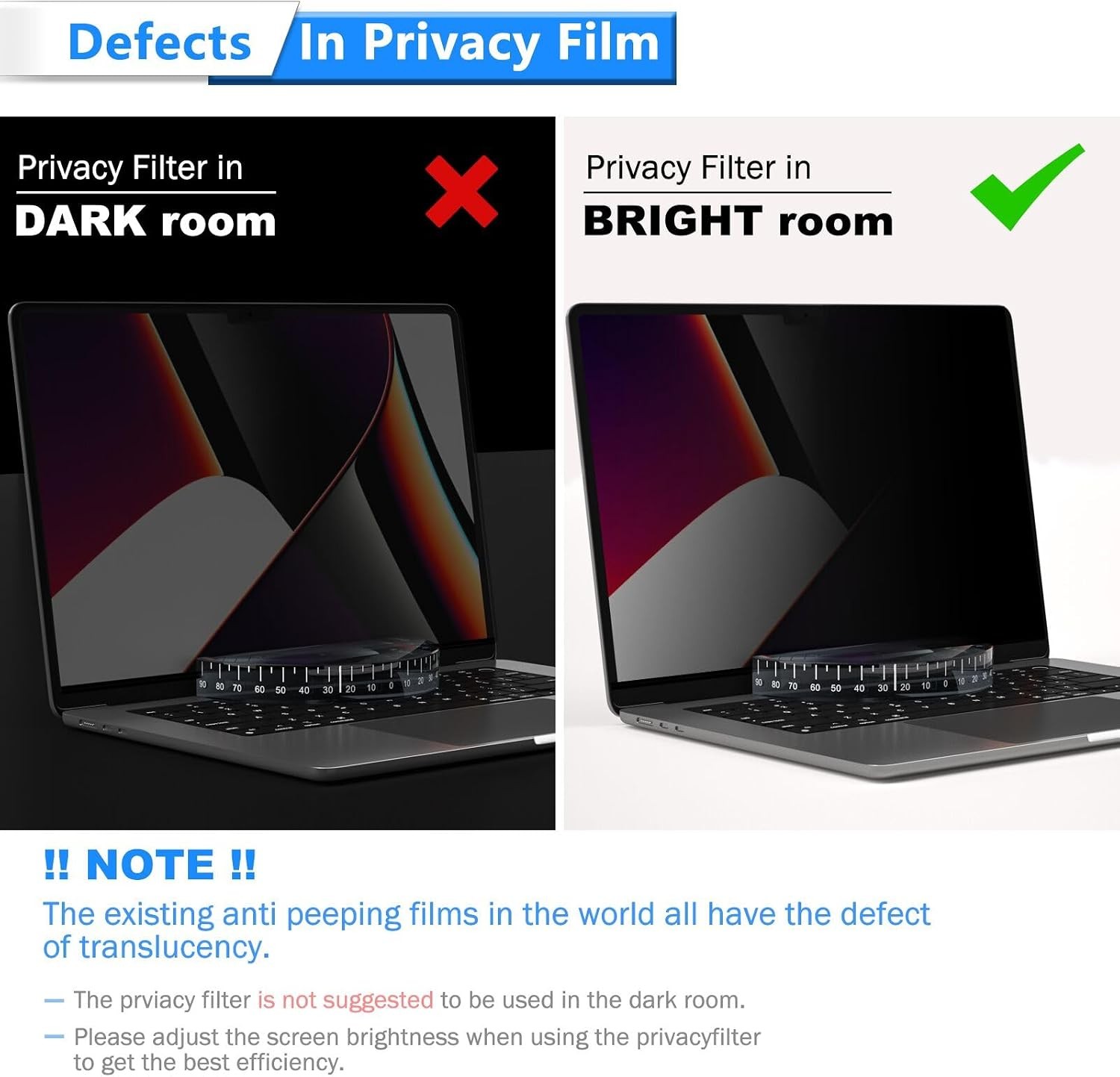 Removable Anti-Glare Magnetic Privacy Screen for Macbook Pro/Air 13 Inch, Black
