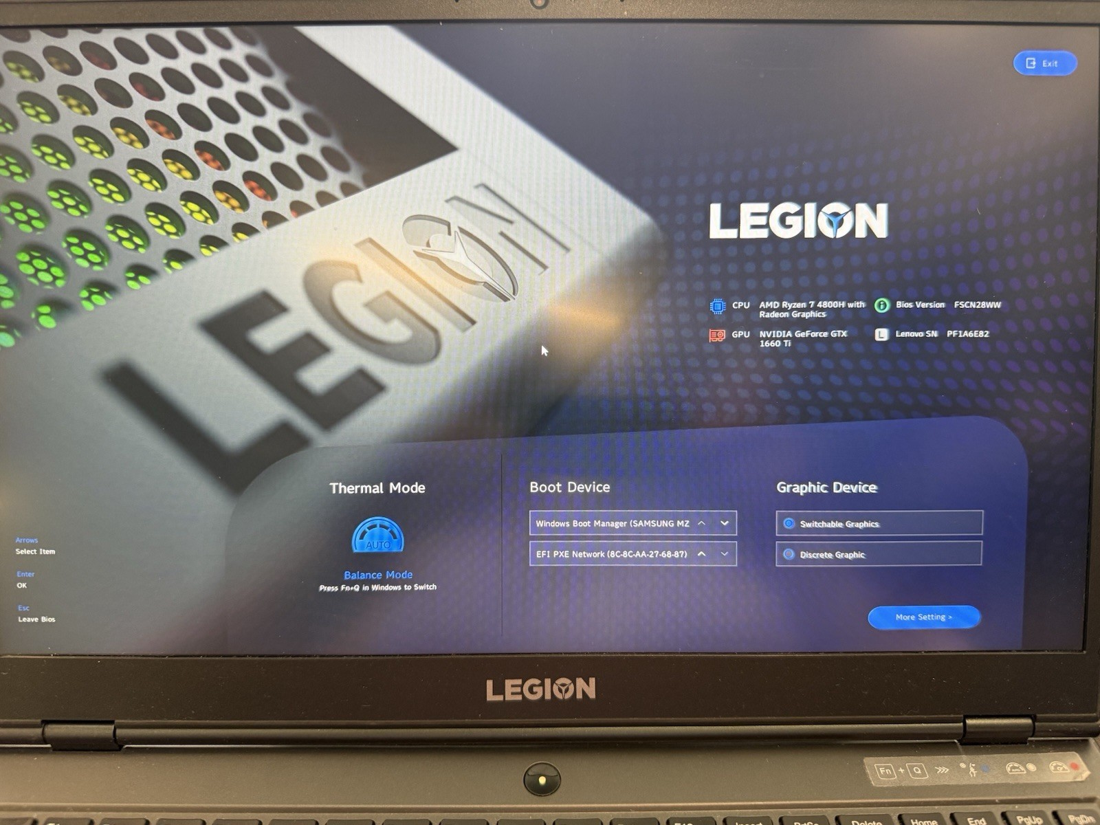 Lenovo Legion 5 15ARH05H 15.6″ 144Hz 1.5TB AMD 4800H 32GB, 1660Ti Wifi-6E AX210