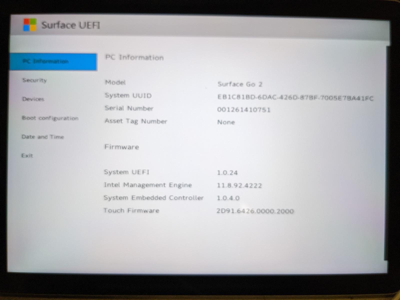 MICROSOFT SURFACE GO 2 1926 M3-8100Y @ 1.1GHz, 4GB RAM, 64GB SSD