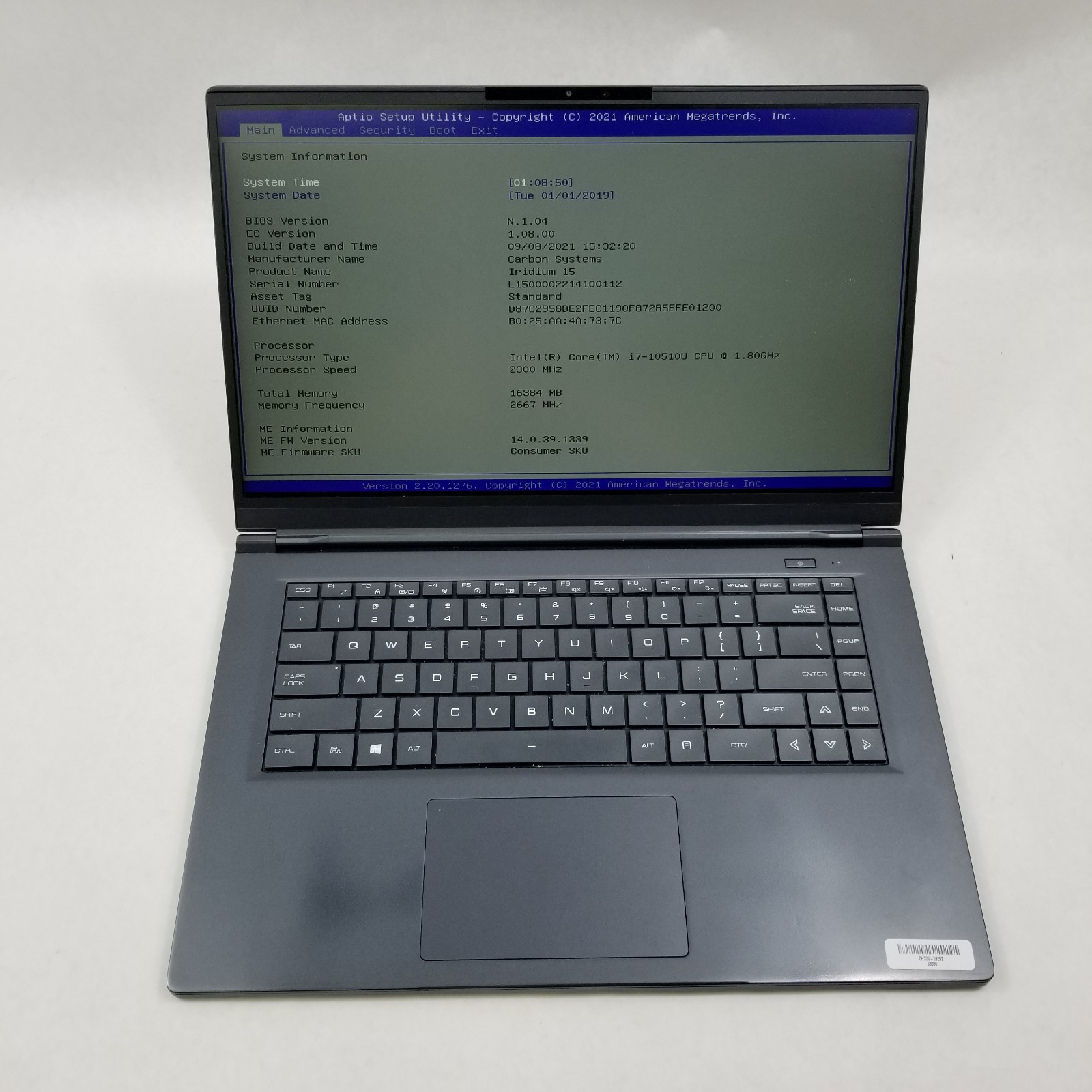 Carbon Systems Iridium 15 Laptop Intel Core i7-10510U 1.80GHz 16GB RAM 512GB SSD
