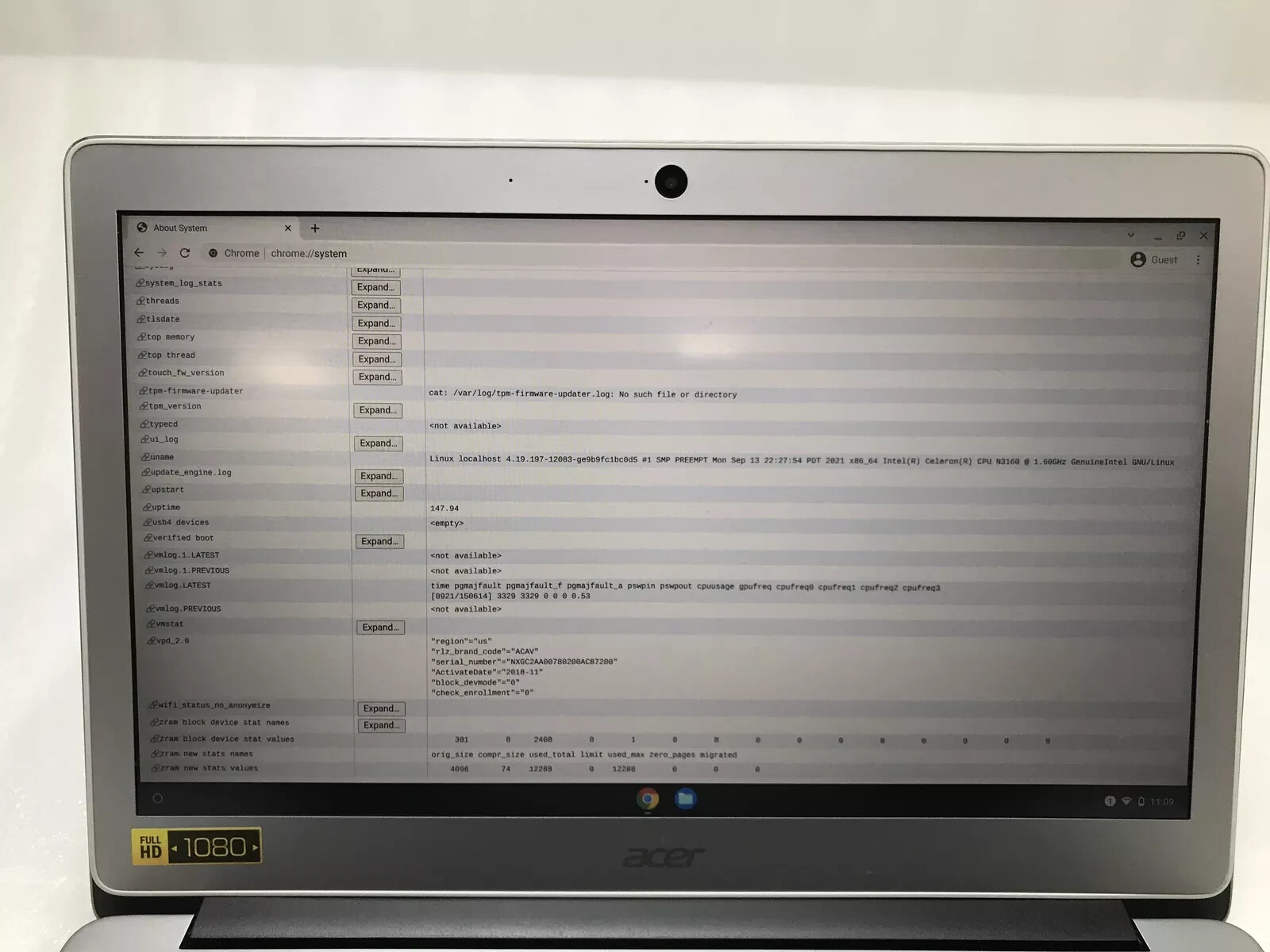 Acer CB3-431 N16P1 FULL HD 14″ Intel Celeron N3160 1.6Ghz 4GB RAM 32GB SSD