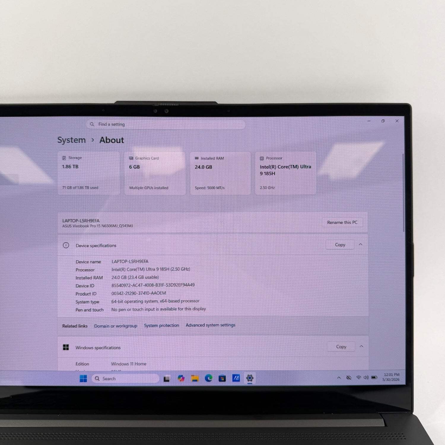 Asus Vivobook Pro 15 Core Ultra 9 185H 2.5GHz 24GB RAM 2TB SSD READ