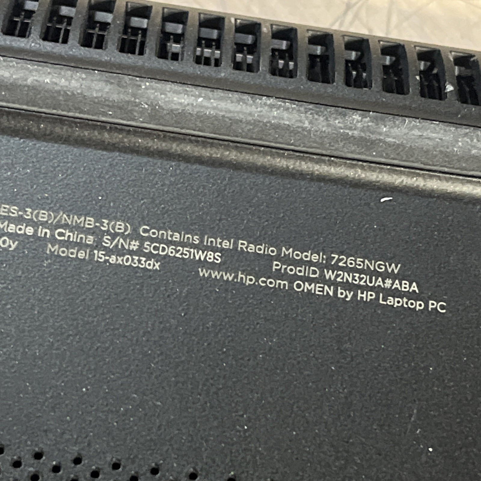 HP OMEN 15-AX033DX INTEL CORE I7-6700HQ 2.60GHZ 8GB RAM NO HD
