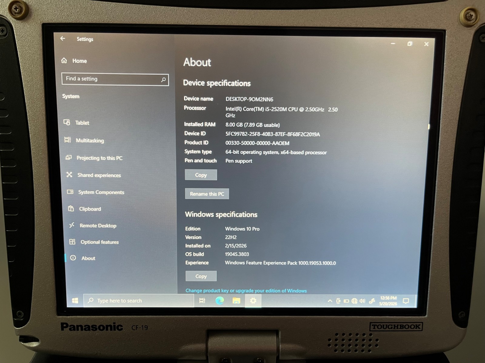 Panasonic Toughbook CF-19 MK1 256GB SSD 8GB RAM Windows 10 Pro