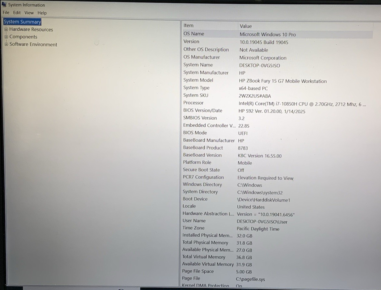 HP ZBook Fury 15 G7 Intel i7-10750H 32GB DDR4 512GB NVMe T2000 | Windows 10 Pro