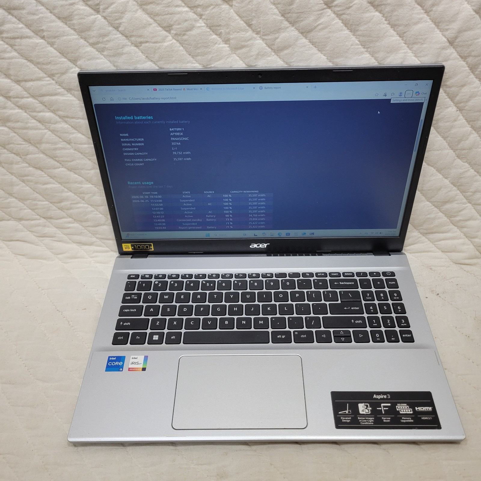 Acer Aspire 3 A315-59 Win 11 Core i5-1235U 1.3GHz 8GB RAM 256GB SSD 15.6″
