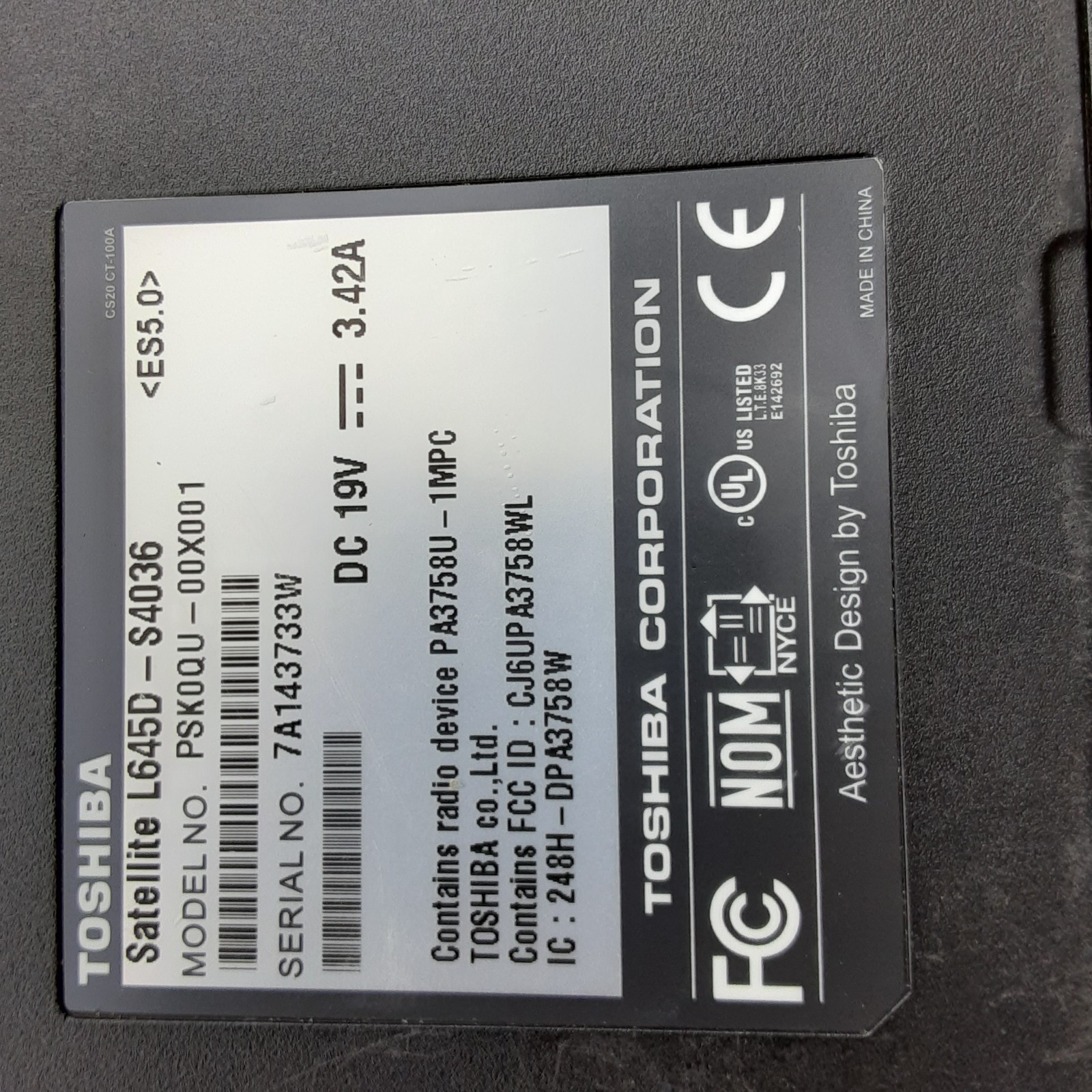 Toshiba Satellite L645D-S4036 AMD Vision | 2.30GHz 2GB | NO HDD