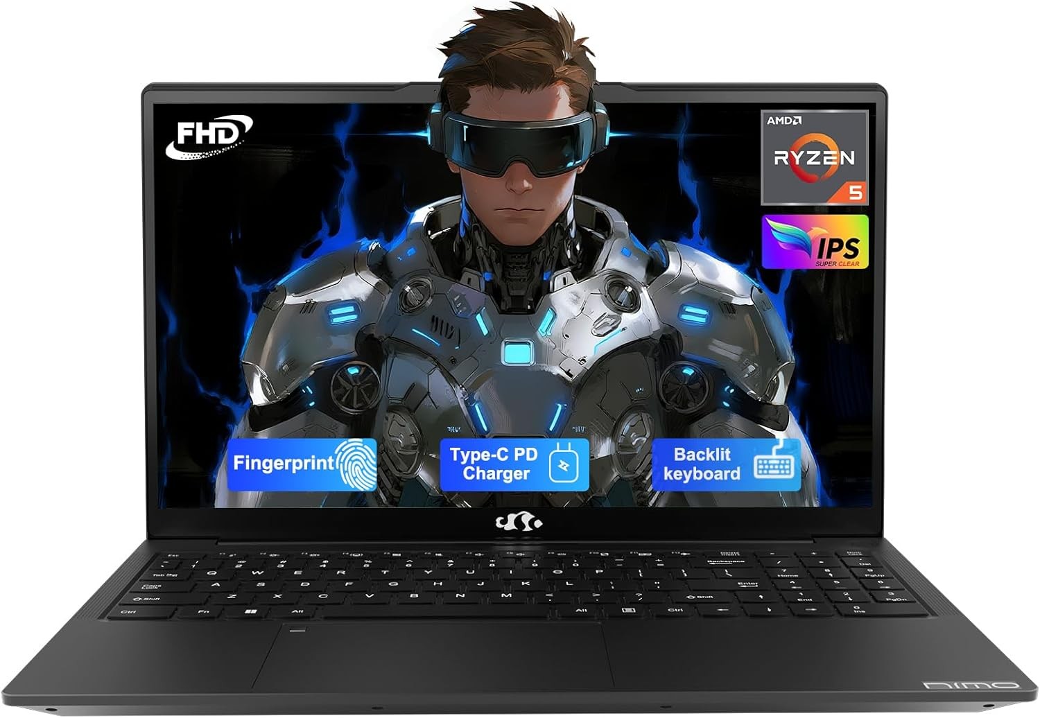 NIMO 15.6” IPS FHD-Laptop, 8GB RAM 256GB SSD AMD Ryzen 5 4 Cores Up to 3.7GHz