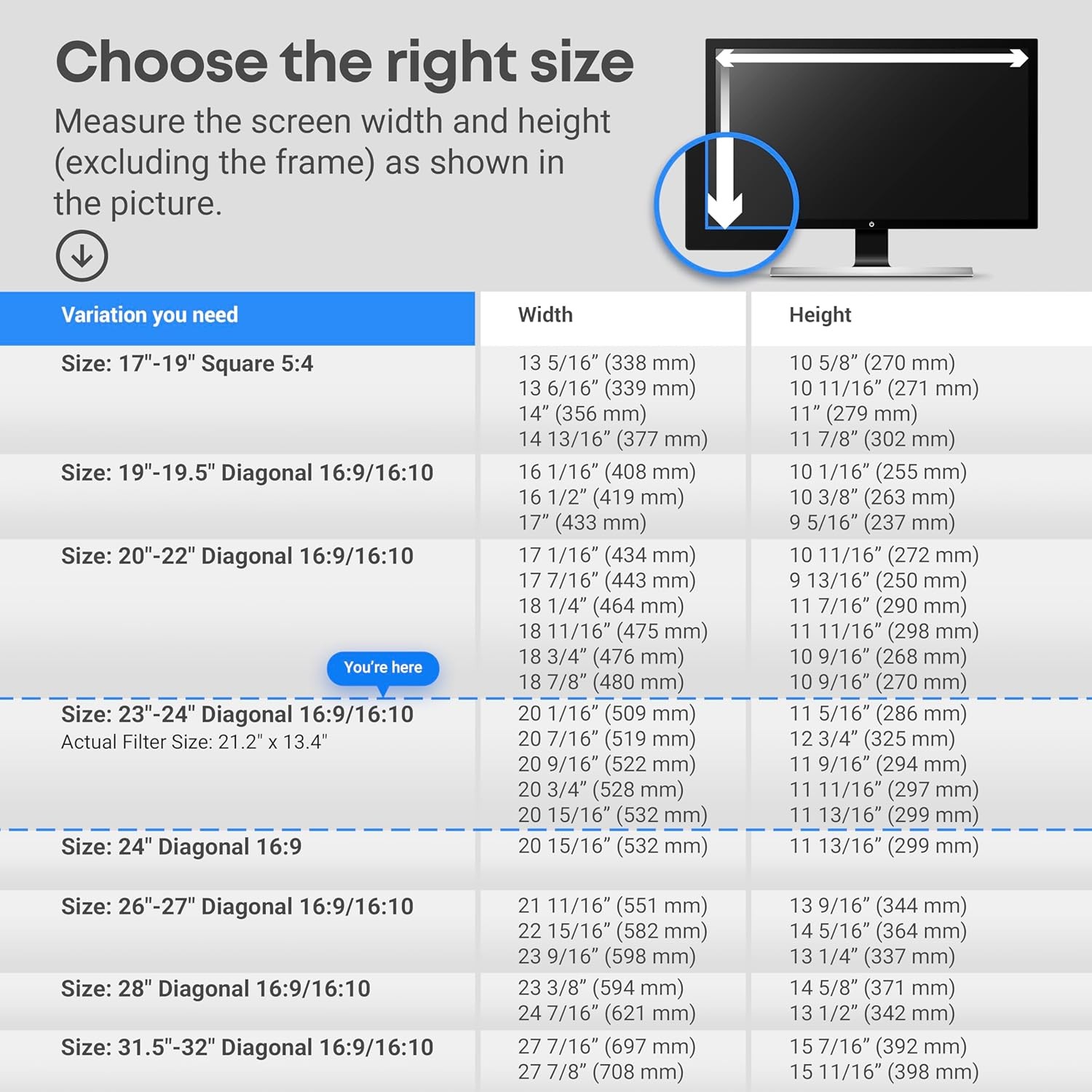 Blue Light Screen Protector for 23, 23.6, 23.8, 24 Inch Laptop – Anti-UV Film