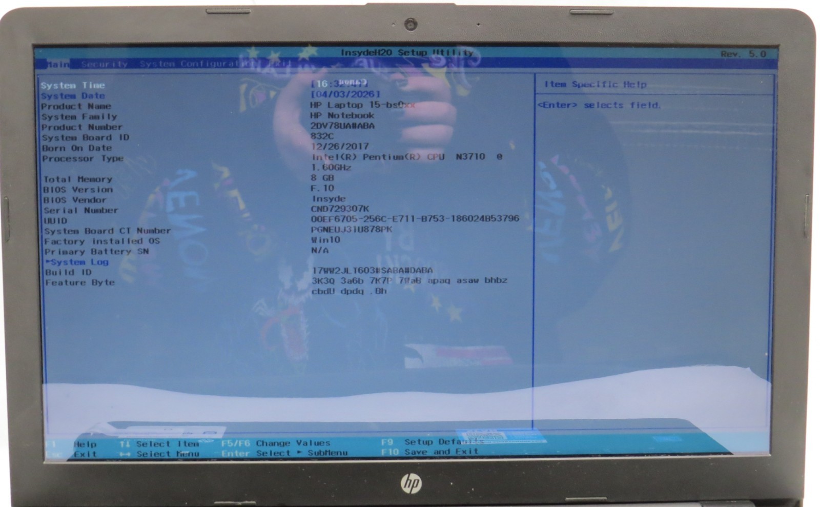 HP 15-bs020wm | Pentium-3710 @ 1.60GHz | 8GB DDR3 | 256GBSATA SSD | No OS