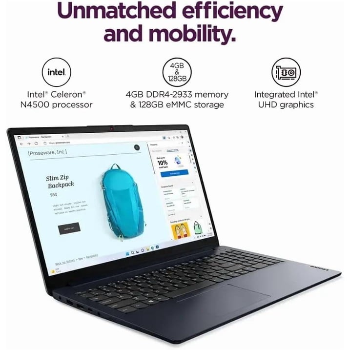 Lenovo Ideapad 1 15.6″ HD Laptop Celeron N4500 1.1GHz 4GB DDR4 128GB SSD Abyss