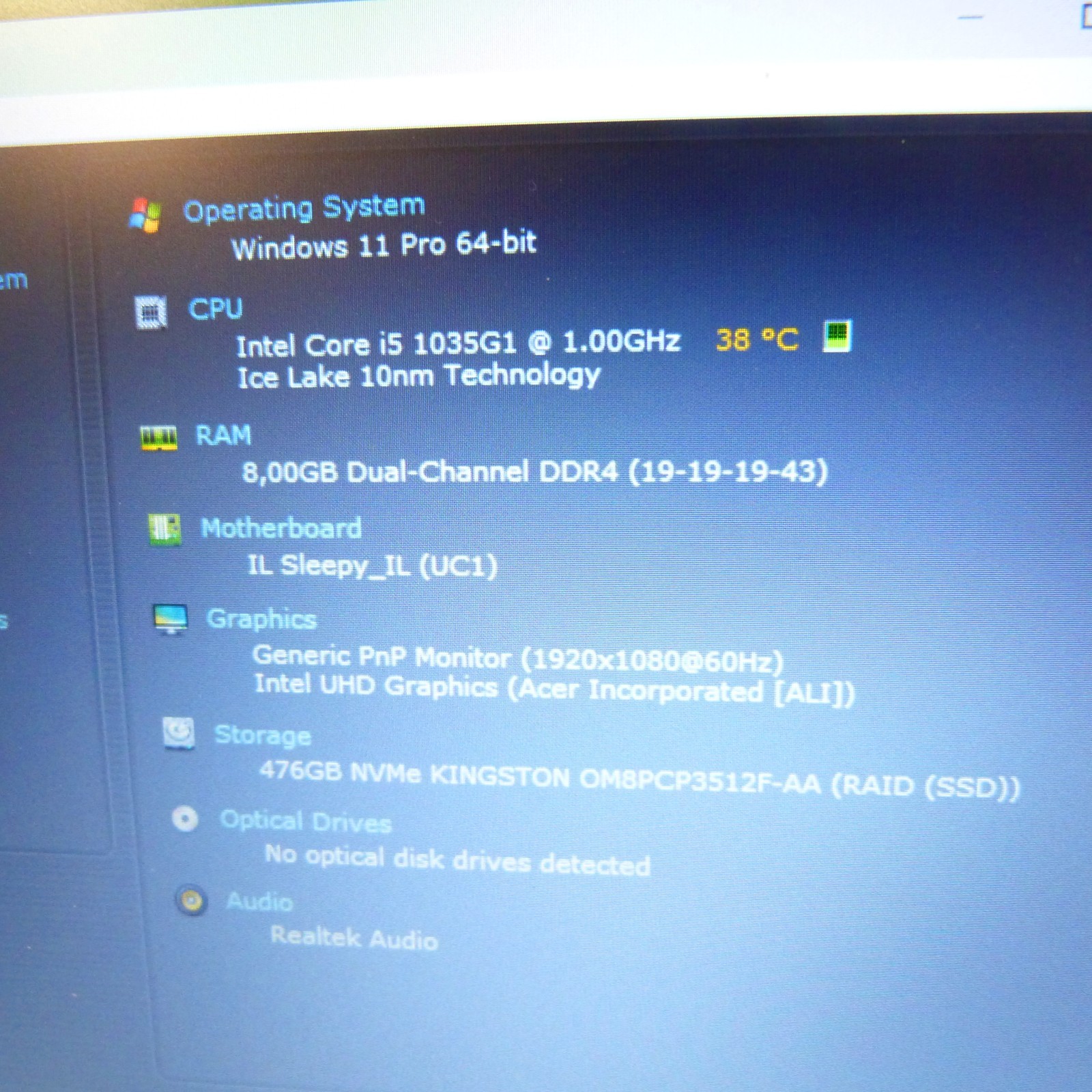 Acer A315 15″ FULLHD Ultrabook l 512GB SSD Windows 11 Pro l Core i5 10 Gen