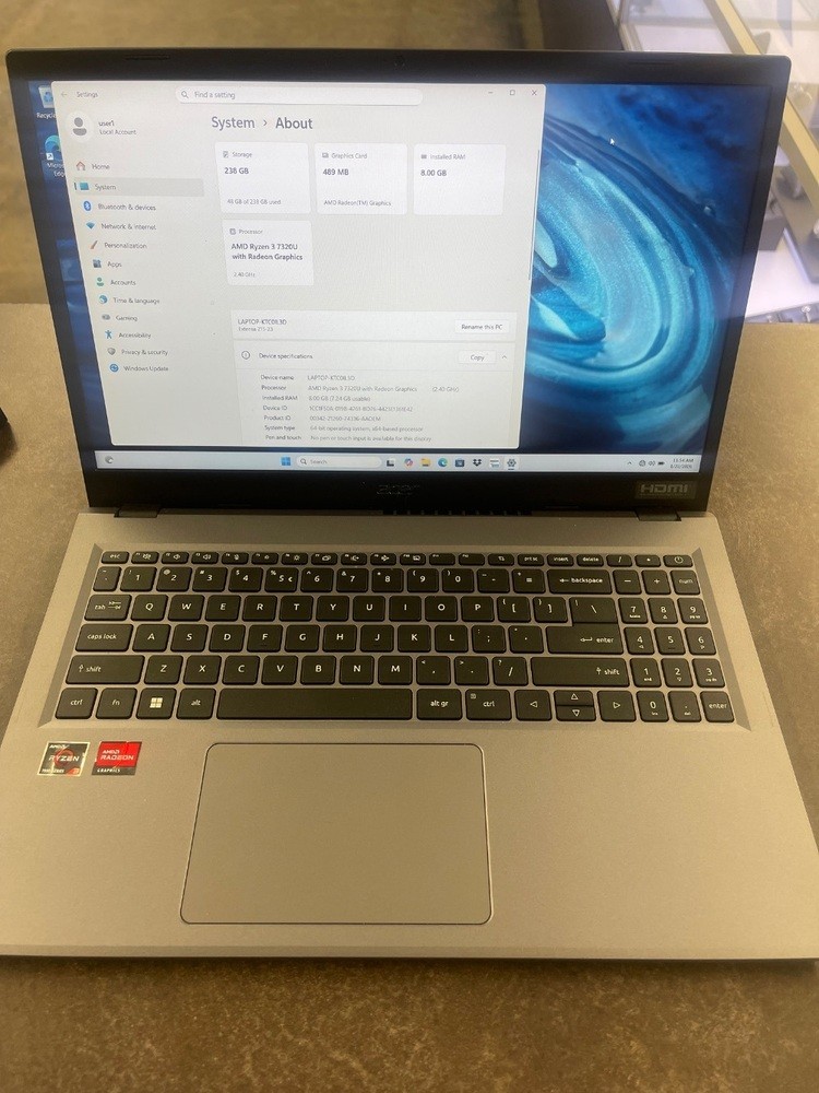 Acer N23C3 Extensa 215-23 8gb ram Ryzen 3 7320U Radeon Graphics 256 SSD 15.6″