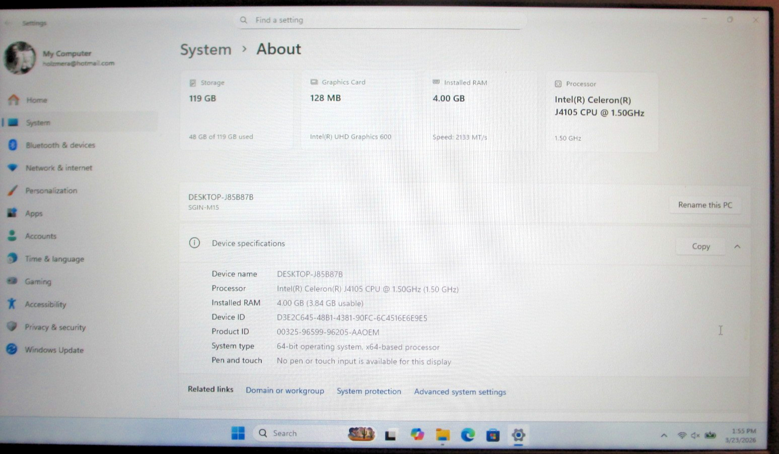 SGIN M15-N 15.6″ HD Celeron N4000 1.1GHz Intel Windows 11 4GB RAM Mouse 16GB Mic